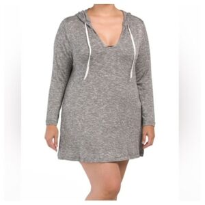 LA BLANCA Gray Hoodie Knit Sweater Swimsuit Cover-Up 2X Beach Vacation Beach